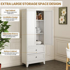 Kitchen Pantry Storage Cabinet, 72" H Storage Cabinet with 2 Drawers and Adjustable Shelves, Spacious Cupboard with Round Handles, Metal Kitchen Cabinet for Dining Room, Living Room, White