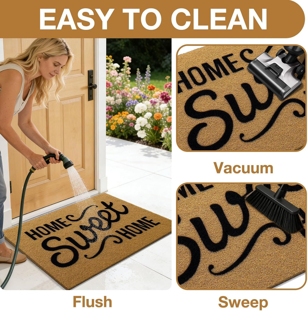 OLANLY Front Door Mat, Low Profile Doormat, Stain and Fade Resistant, Easy to Clean, for Indoor and Outdoor Entrances, Patio Porch or Entryway, Brown (30x17 Inch, Home Sweet Home)