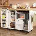 knoworld Rolling Kitchen Island with Storage Cabinet, 41.3'' Width Kitchen Cart with Desktop Drop Leaf Countertop, Portable Mobile Island with Towel Rack, Spice Rack Shelf, White
