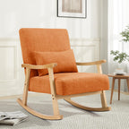 SAETSFEG Rocking Chair for Nursery with Lumbar Pillow, Upholstered Accent Chair with Solid Rubberwood Frame, Living Room & Bedroom, Cozy Reading Chair for Small Spaces, Orange
