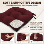 downluxe Indoor Chair Cushions for Dining Chairs, Tufted Overstuffed Textured Kitchen Chair Pads with Ties and Non-Slip Backing, 15.5" x 15.5" x 4", Burgundy, 6 Pack