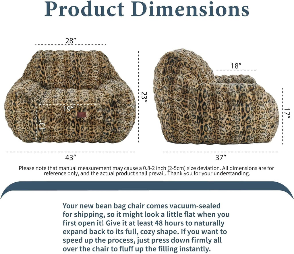 Giant Bean Bag Chair,Oversized Plush Comfy Bean Bag Sofa for Adults and Kids,Ultra Soft Living Room Bedroom Game Room Bean Bags with Armrests-Leopard Brown