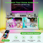 HNEBC 71" Glass Display TV Cabinet with Power Strip for Living Room,White | TV Stand with Glass Doors , LED Curio Cabinet for Collections,Modern Entertainment Center with Motion Sensor RGB Lights