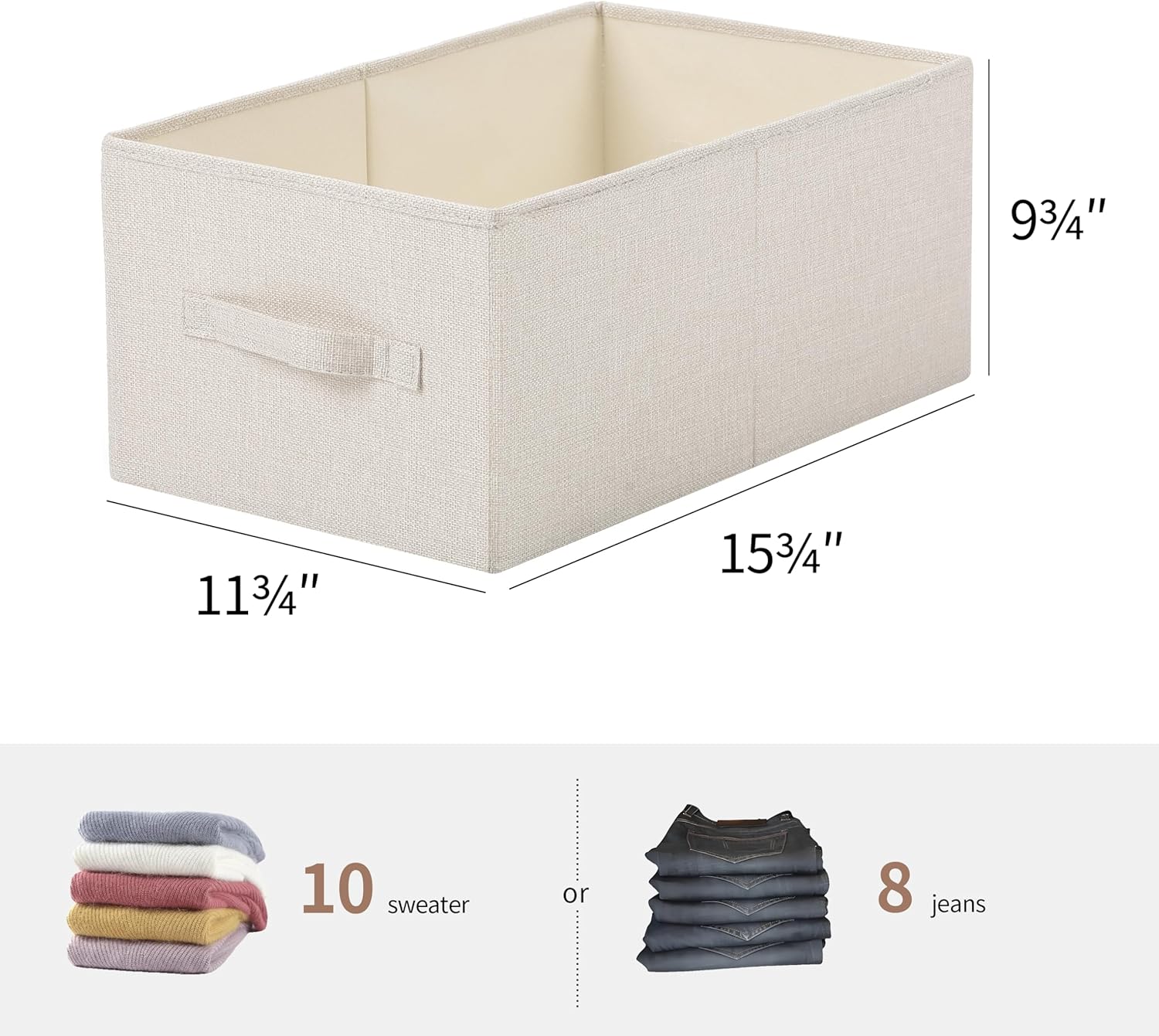 linen closet organizers and storage, Large Storage Baskets, washable, clothes organizer with handle, sweater organizer for closet (Beige, 15¾"x11¾ x9¾)