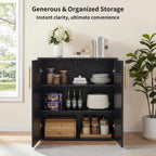 Fluted Sideboard Buffet Cabinet with Storage, Arched Doors & Adjustable Shelves, Modern Accent Credenza, Anti-Tip Console Cabinet for Living Room, Entryway, Hallway & Kitchen, Black