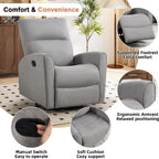 CANMOV Recliner Rocker Swivel Chair, Manual Chenille Glider Rocking Chair, Swivel Glider Recliners with Soft Backrest, 360° Swivel Nursery Reclining Sofa for Living Room Bedroom, Light Grey