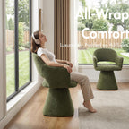Hyfirm 360° Swivel Dining Chair with Arms Set of 2, Chenille Upholstered Barrel Accent Kitchen Chairs with Hollow High Back, Deskchair for Dining Room Bedroom Vanity, Moss Green