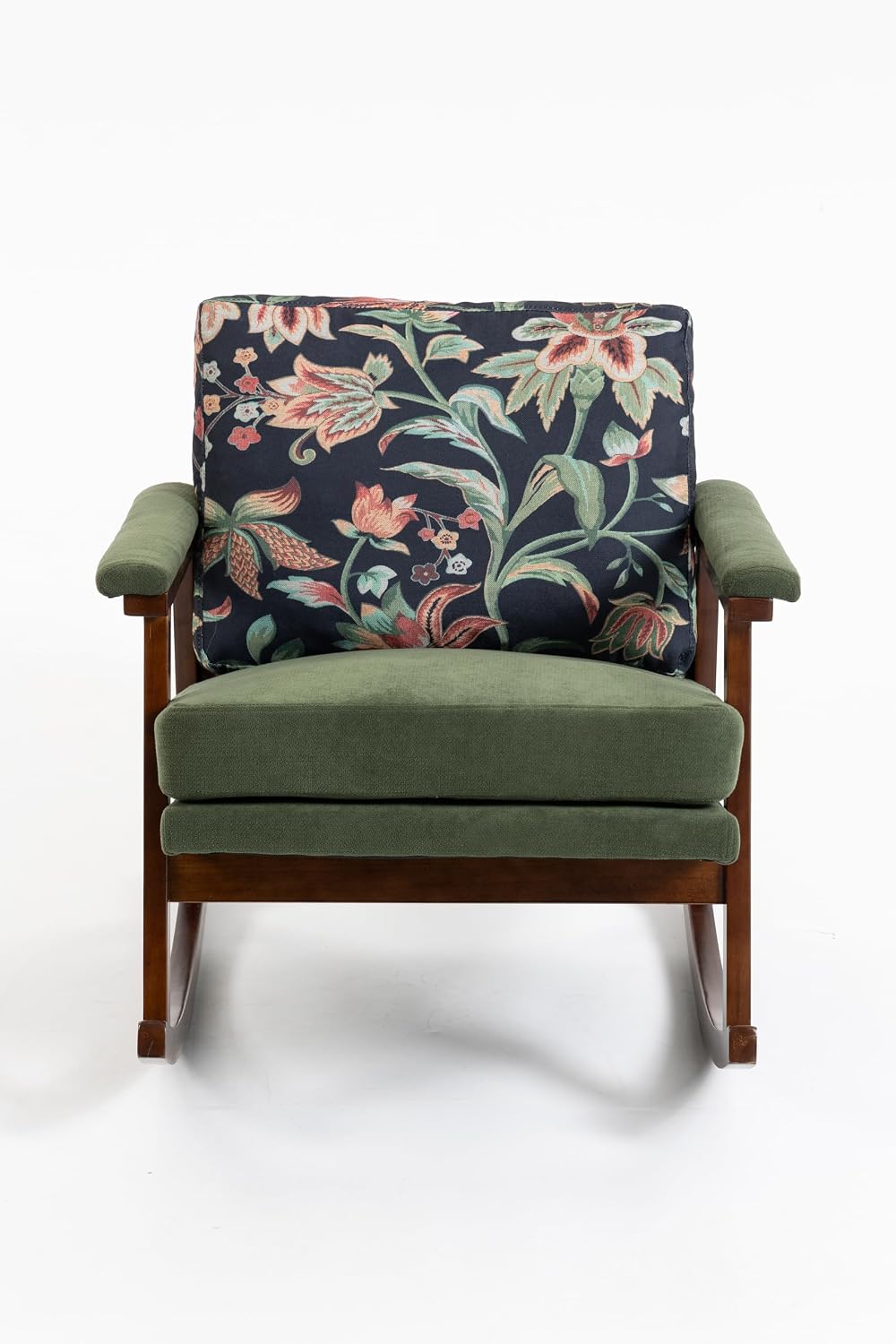 Rocking Chair Nursery with Sponge Cushion, Comfortable Accent Chair with Lumbar Support, Glider Armchair with Removable Seat & Back Pad for Living Room Bedroom Office Sunroom Indoor, Antique Green