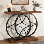 knoworld 39.4" Console Table, Industrial Entryway Table with Anti-Tilt Design, Narrow Wood Accent Sofa Table Behind Couch with Double Circle Base for Entryway, Living Room, Hallway, Foyer