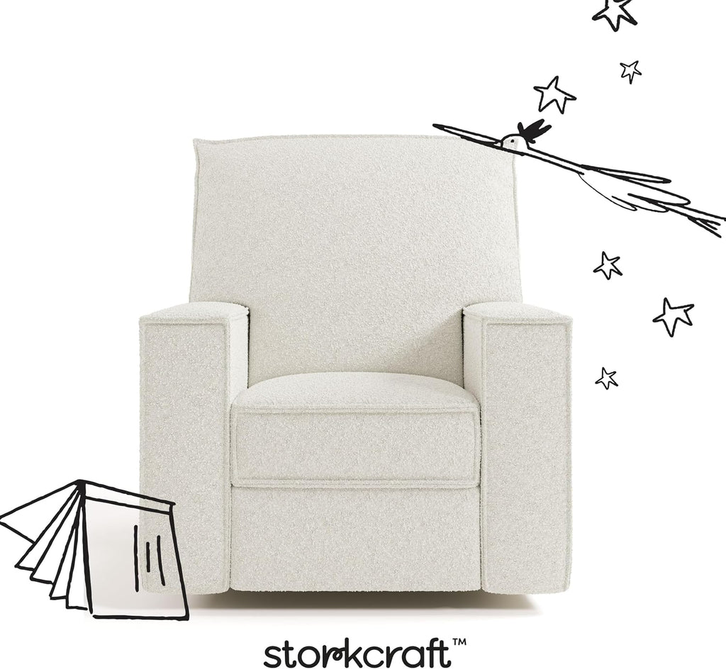 Storkcraft Texas Nursery Power Recliner Swivel Glider – Oeko-TEX 100 Certified, Nursery Rocking Chair with Push-Button Electronic Recline Function, USB-A and USB-C Charging Ports (Ivory Boucle)