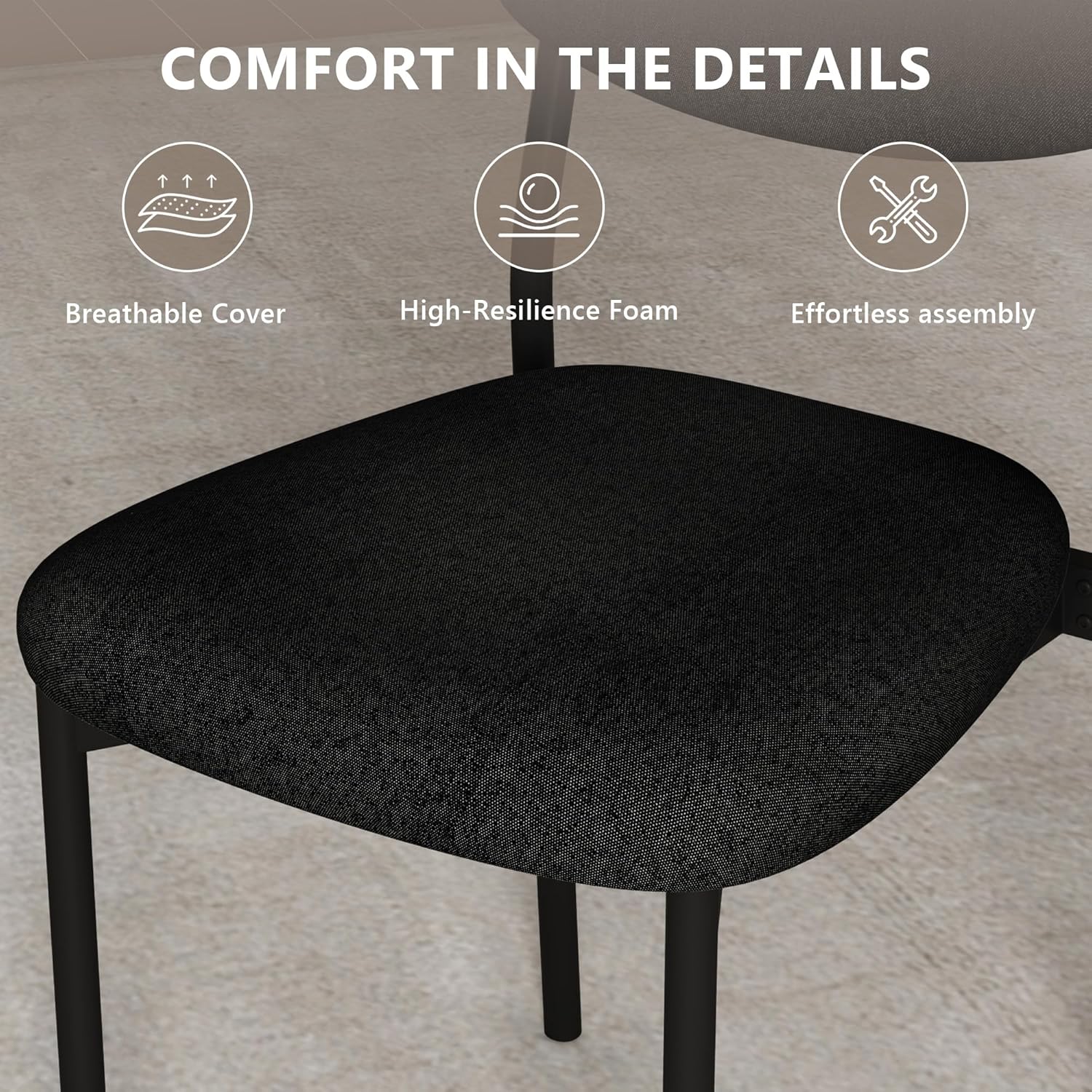 Einhomn Upholstered Dining Chairs Set of 4, Stackable Modern Dining Room Chairs, Kitchen Chairs w/Soft Velvet Backrest & Sturdy Metal Legs for Restaurant, Living Room, Black