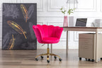 Comfy Home Office Task Chair with Wheels, Cute Modern Upholstered Velvet Seashell Back Adjustable Swivel Vanity Desk Chair, for Women, for Girls,Living Room (Rose red)