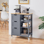 Yaheetech Kitchen Island Cart on Wheels, Rolling Storage Cart with Bamboo Countertop, 3 Drawers, 3 Removable Shelves & Lockable Casters for Dining Room, Bar, Dark Gray