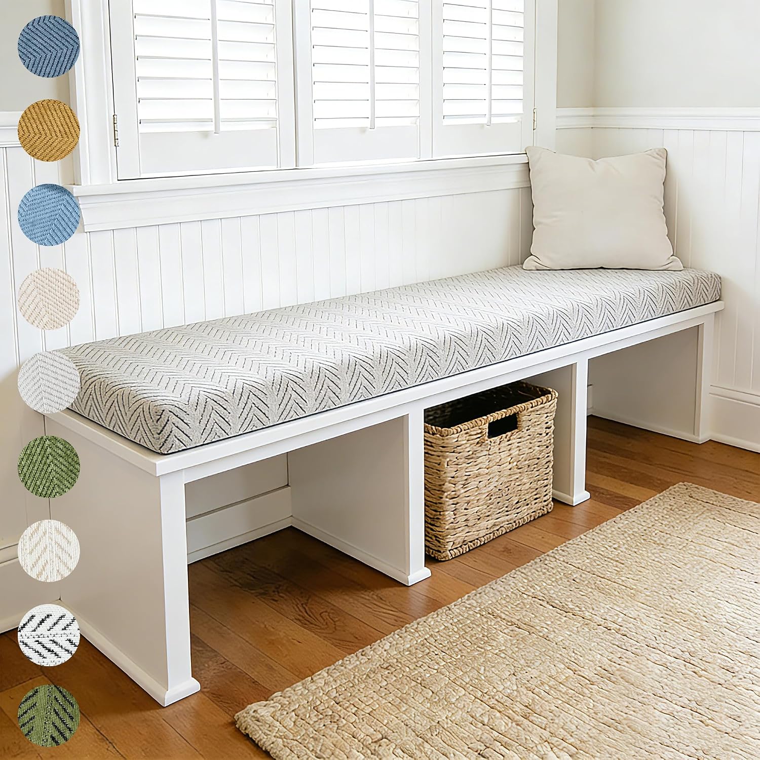 Custom Bay Window Cushions, Window Seat Cushions for Indoor Furniture, Breakfast Nook, Mudroom, Banquette Bench Cushion, Simple and Stylish Herringbone Fabric, Non-Slip & Removable, Pipe Design