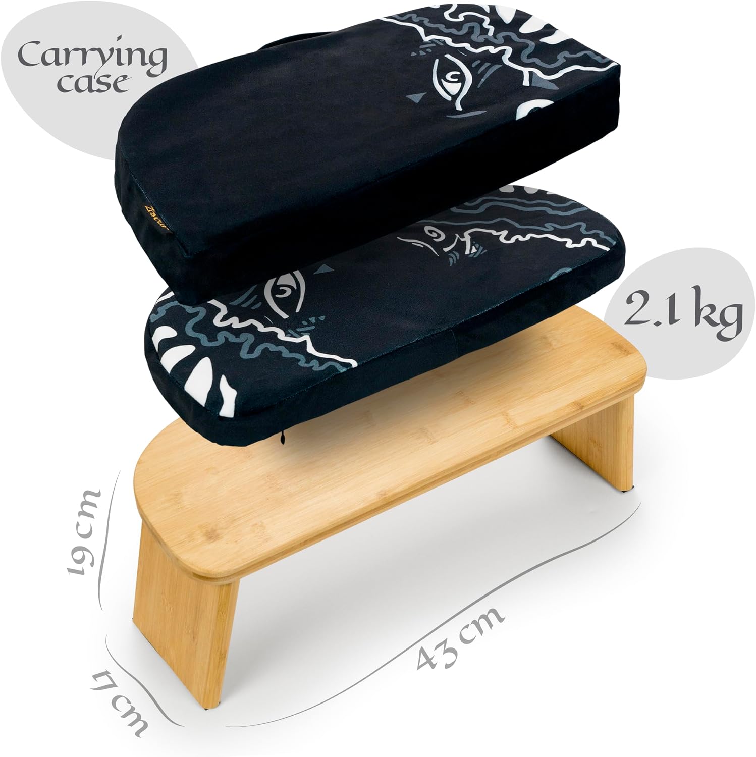Zaveur Bamboo Meditation Bench with Cushion - Foldable Bench for Multiple Seating Angles - Kneeling Chair Meditation Stool - Yoga Chair Prayer Bench for Deeper and Longer Meditation - Black
