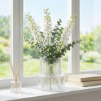 Ribbed Glass Vase, Flower Vase, Fluted Clear Vases for Flowers, Modern Vases for Living Room, Dining Table, Entryway, Shelf, Wedding, Office, Coffee Table, Birthday, 7.5 Inches
