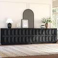 Yechen 118" Black Sideboard Buffet Cabinet with Storage, Modern Credenza with 3D Geometric Pattern Doors & Adjustable Shelves, Accent Wood Media Console Table for Living Room, Kitchen/2 Pieces