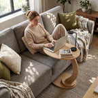 End Table,C Shaped Side Table,CouchTable that Slide Under, Wood Round Table for Couch,Small Sofa Table with Metal Frame for Bedroom,Living Room,Night Stand, Bedside Table for Small Space(Oak)