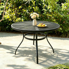 Round Patio Dining Table for 6, 47 Inch, Black Electroplated Steel, with Umbrella Hole, for Backyard, Porch, Deck