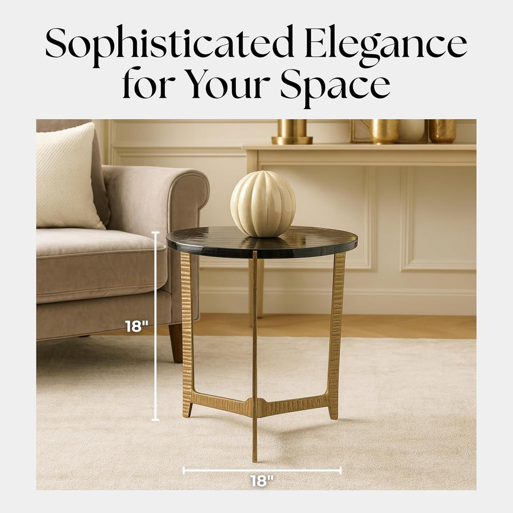Metal Accent Table with Glass Top, Modern Round Side Table for Living Room and Bedroom, No Assembly Required, Indoor/Outdoor, Glass and Metal Home Decor, Living Room Accent Table – 18", Gold