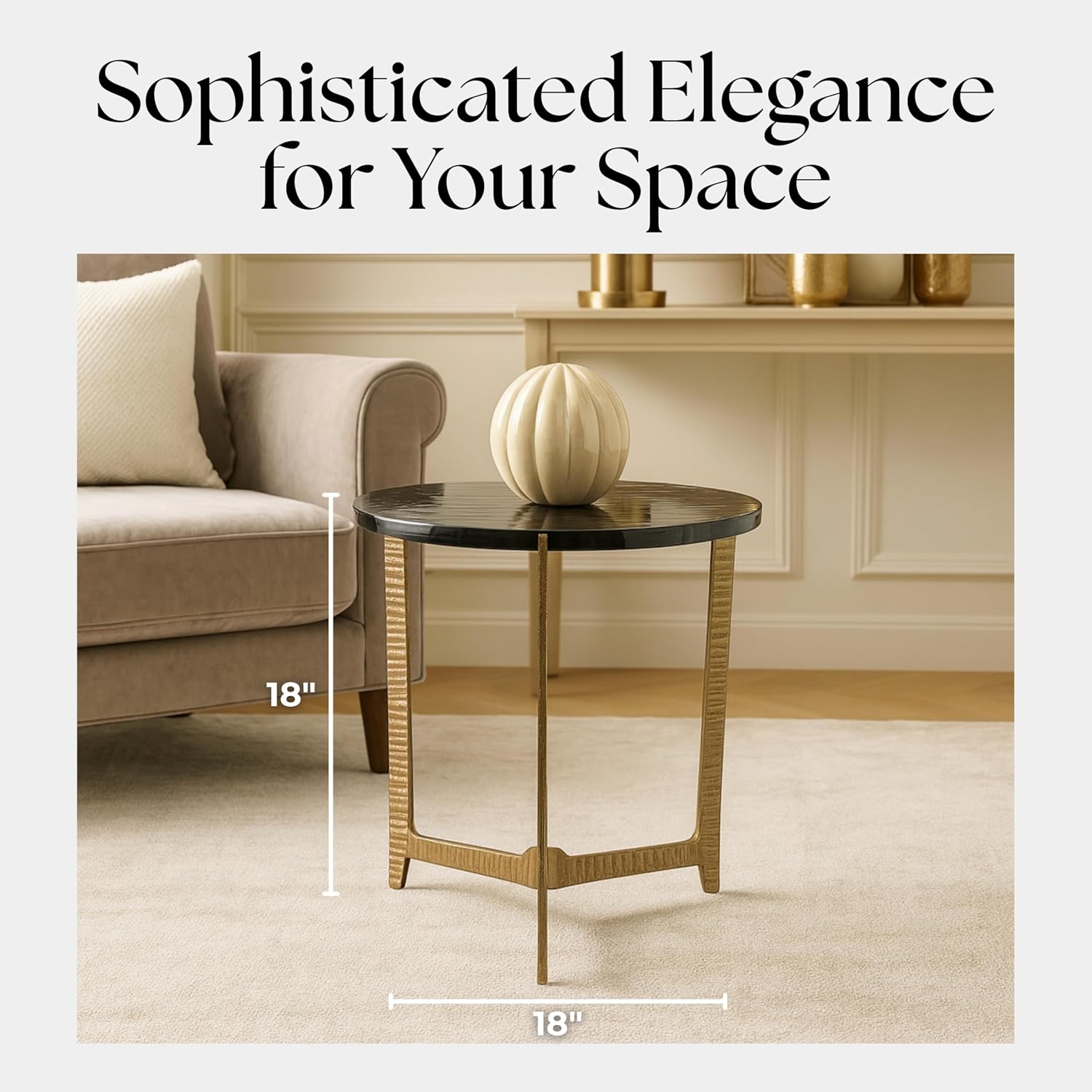 Metal Accent Table with Glass Top, Modern Round Side Table for Living Room and Bedroom, No Assembly Required, Indoor/Outdoor, Glass and Metal Home Decor, Living Room Accent Table – 18", Gold