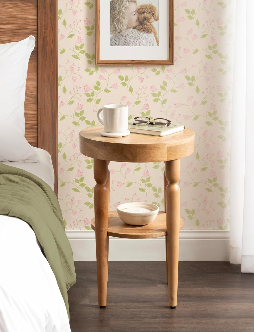 Kate and Laurel Ardentown Modern Round Wood Side Table, 16 x 16 x 24, Natural Wood, Turned Leg Two-Tier End Table for Use as a Bedroom Nightstand or Living Room Plant Stand Table