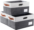 PRANDOM Larger Foldable Storage Bins with Handles [3-Pack] Fabric Collapsible Storage Boxes Baskets Cubes Containers with Handles for Closet Living Room Bedroom (Grey & White 17.3x12.2x10.4')