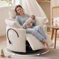 Manual Nursery Glider Recliner with 4" Height and 55° Angle Adjustable Headrest, 360° Silent Swivel Rocking Chair, Phone Holder and 2 Pillows, 400 LBS, Corduroy, White