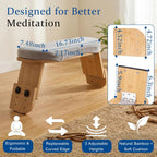 Adjustable Meditation Bench with Cushion, Portable Folding Bamboo Meditation Stool, Ergonomic Kneeling Stool Chair, Portable Yoga Bench Seiza Prayer Bench with Carry Bag & Non-Slip Pads
