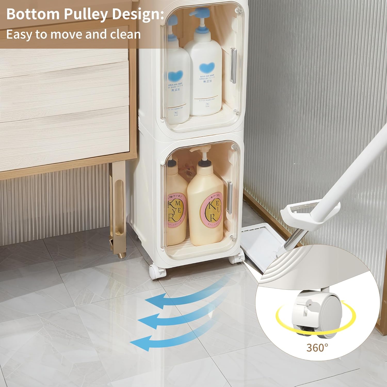 LXLXXL Narrow Storage Cabinet Slim Bathroom Storage Cabinet with Movable Wheels Tall Bathroom Organizer Skinny Cabinet for Small Spaces，2-Tier White