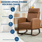 Nursery Glider Rocking Chair with 2 Side Pockets - Solid Wood Legs, Cozy Armchair for Baby Room, Living Room, Bedroom, Comfortable Nursery Essential(Rustic Brown)