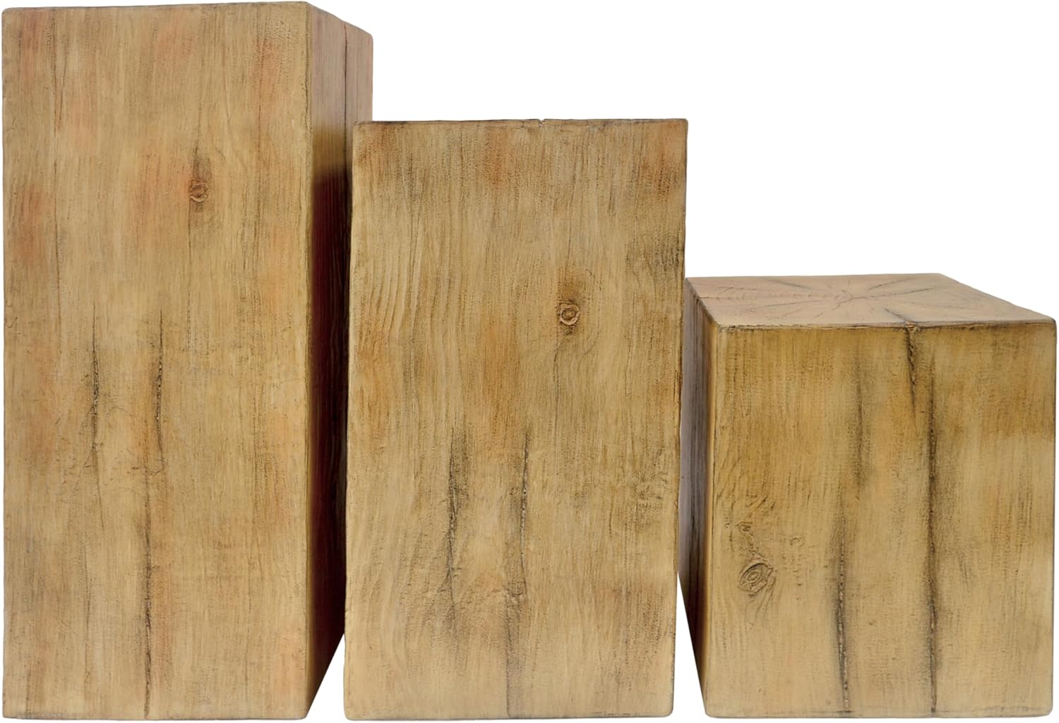 Retro Natural Style Side Table Set of 3,Stackable End Tables,Square-Column MGO Side Table for for Living Room,Bedroom,Office,Natural Color