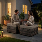 2 Piece Patio Sofa Ottomans with 4.3" Thick Cushions, Wicker Outdoor Couch Extension Set, All-Weather Rattan Seating Accessory for Backyard Furniture,Beige