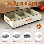 Under Bed Storage with Wheels, Rolling Storage Containers with Clear Lid and Handles for Clothes, Shoes, Blankets, Pillows, Toys, Books, Bags (60L, 30.9 x 16.9 x 6.7in, Beige, 2 Pack)