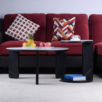 Set of 2 Round Nesting Coffee Table for Small Place, living room end table with white sintered stone top, 32.68" + 16.93" diameter Side Table Night Stand for Bed Room Dining Room, 83+ 43 cm sofa table