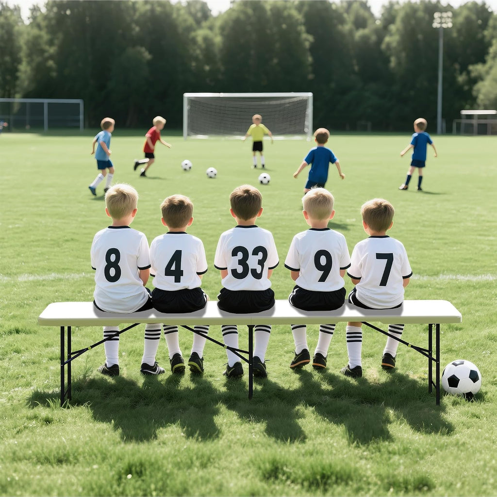 Real Relax 6 feet Plastic Folding Bench with Carrying Handle & Lock,Portable in/Outdoor Picnic Party Camping Dining Seat, Garden Soccer Multipurpose Entertaining Activities,Waterproof, 2 Pack, White