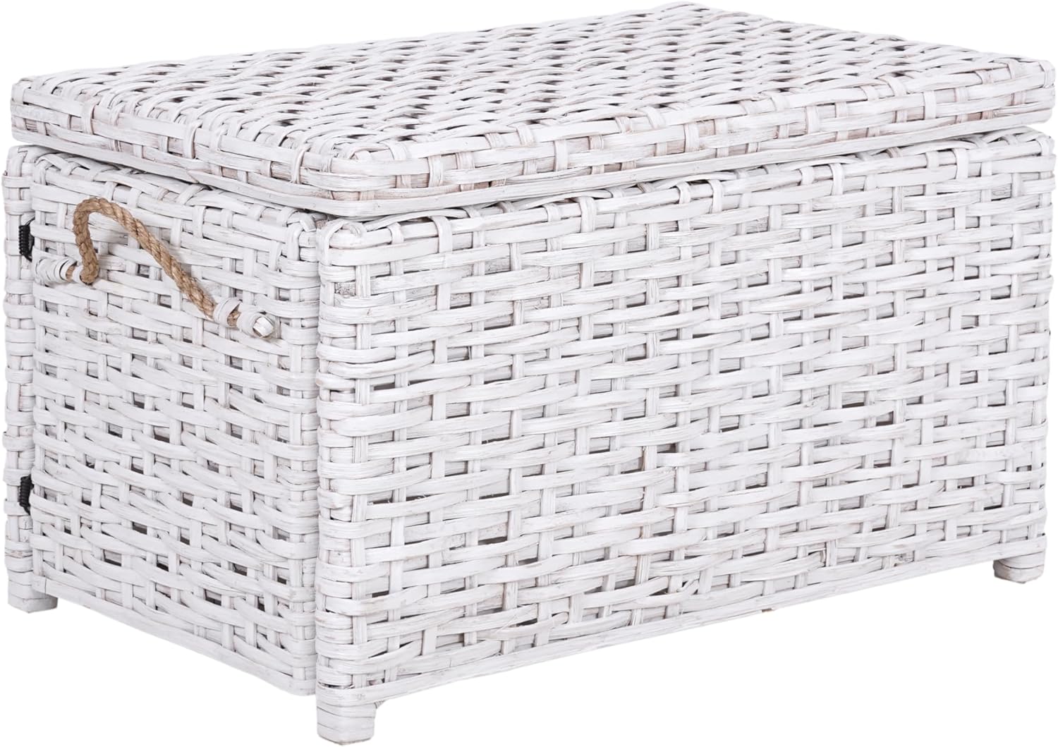 happimess HPM9003E Jacob 31.5" Handwoven Wicker Storage Trunk, Distressed White, Collapsible for flat storage, for Office, Dorm Room, Entryway, Bedroom, Dining Room