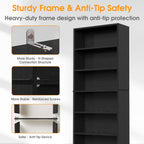 Sweetcrispy 6-Tier Bookcase, 63 Inch Tall Open Bookshelf, Freestanding Wood Book Case, Storage Shelves for Bedroom, Modern Display Bookshelf for Home Office Living Room，Black