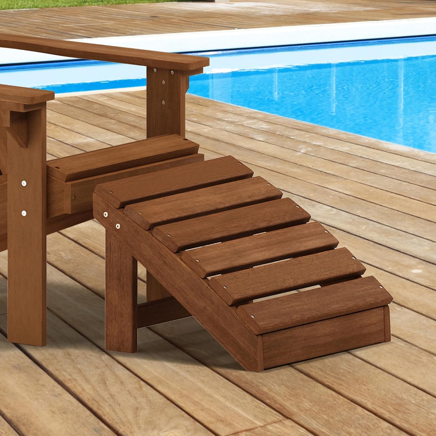 Furinno TIOMAN Outdoor Footstool, Small Adirondack Foot Stool, Vanity Stool, in Teak Oil, for Patio, Garden, Porch, Light Wood