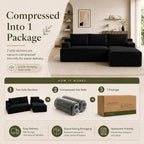 Boneless Couch Comfy Sectional Couches for Living Room,U Shaped Modular Cloud Couch Sofa, Minimalist Modular Sectional Sofa with Deep Seat (Black, 96" L Shaped with Right Facing Chaise)