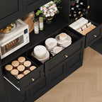 BOTLOG 72" Tall Black Pantry Cabinet, Kitchen Hutch with Wine Rack, Microwave Stand, Buffet Cabinet with Hutch for Dining Room Kitchen, Home Bar Black