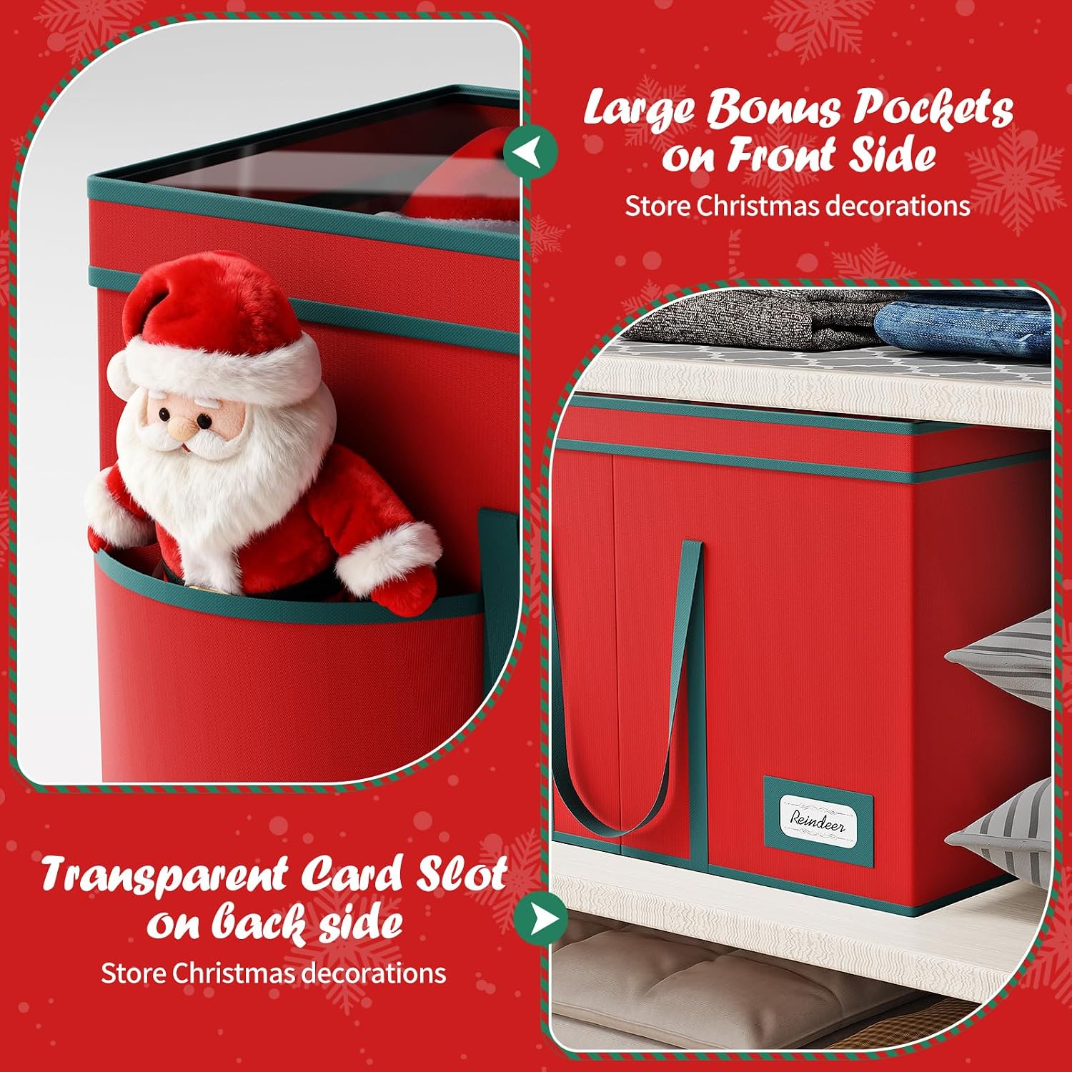 Christmas Figurine Storage Box & Nutcracker Storage Containers with Visible Lid for 15-inch Collectibles, Large Holiday Ornament Decor Organizer Keeps 8 Figurines, Xmas Decoration Storage Box, Red