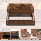 Liquor Bottle Display Shelf, Coffee Syrup Rack Organizer, 2 Step Countertop Liquor Wine Rack, 6 Bottles Coffee Station Organizer with Fences & Handles, Home Retro Bar Shelf Stand for Liquor Whiskey