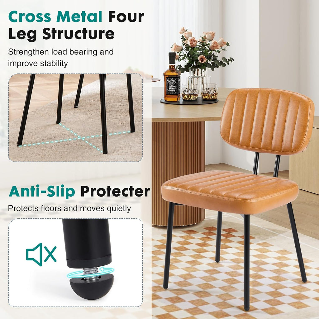 OLIXIS Dining Chairs Set of 6, Modern Upholstered Mid Century Kitchen Chairs with Faux Leather Cushion Seat, Backrest & Metal Legs for Living Room, Bedroom, Home Office, Brown