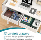 CAIYUN Small White Desk with Fabric Drawers for Bedroom, 31 Inch Home Office Desk with Side Pocket and Hook for Small Space, Makeup Vanity Desks Kid’s Desks to Writing Made of Wood and Metal, White