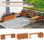Outdoor Planter Box with Bench, Teak Oil Finish Wood Seat with 2 Open-Ended Base Garden Beds & Backrest, Decorative Plant Container for Yard, Balcony & Porch