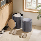 DUMOS Round Ottoman with Storage Set of 2, Vanity Stool Chair with Storage, Makeup Cute Soft Small Footstool Modern Style Coffee Table, Small Velvet Foot Stool for Living Room Bedroom Dorm, Deep Grey