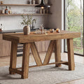 LITTLE TREE Bar Table, 55'' Long Counter Height Pub Table, Farmhouse Wooden Tall Bistro Tabletop, Rectangular Home Coffee Bar Unit for Dining Room, Kitchen, Living Room, Basement, Rustic Brown
