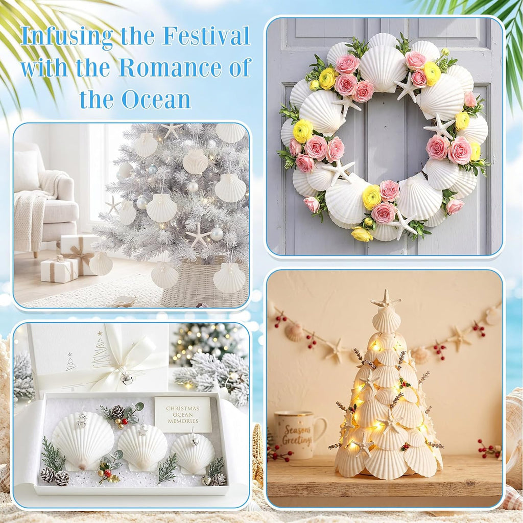 Junkin 40 Pack Natural Scallop Shells and Artificial Starfish for Crafts Sea Shells Decoration 20 Pcs 2.8"-4.3" Seashells & 20 Pcs 2.1" Starfish for DIY Painting Home Wedding Decor(Solid,White)