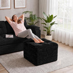 23.6in Pouf Ottoman, Corduroy Ottoman Foot Rest with Dual‑Layer Support, Large Poofy Pouf with Soft Chunk‑Foam Top & Firm Foam Base, Floor Foot Stool for Living Room, Black